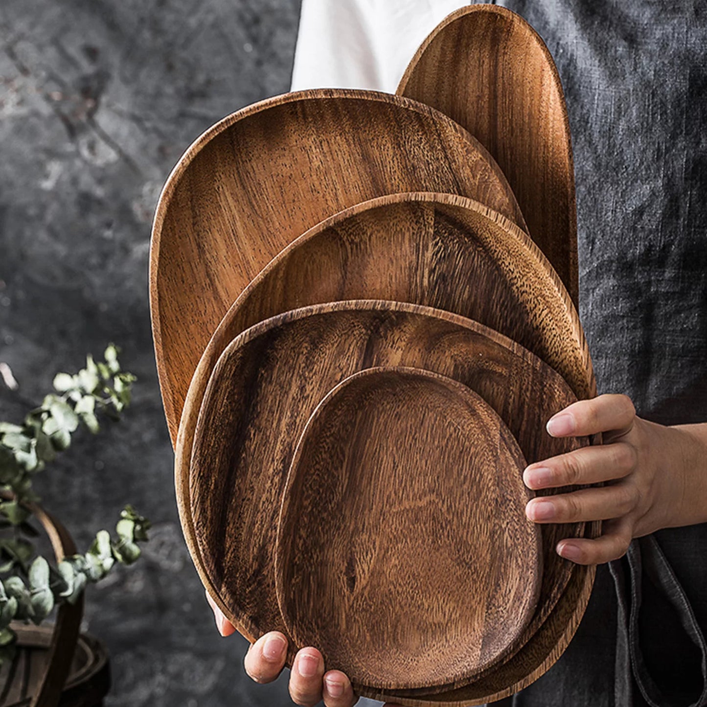 Acacia Wood Serving Tray Set of 5 Pcs