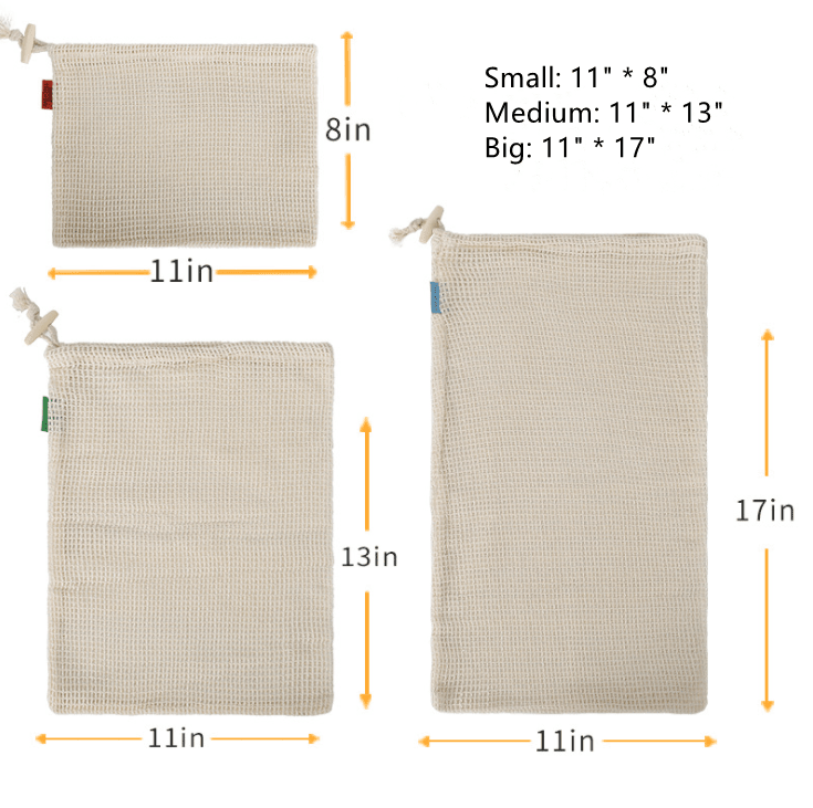 Organic Cotton Mesh Produce Bag - 3 pack (S/M/L) - Ecoday