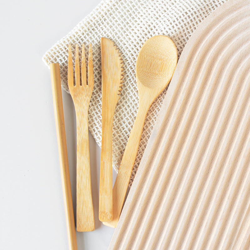 Bamboo Flatware Set (Fork, Spoon, Knife and Straw) - Ecoday