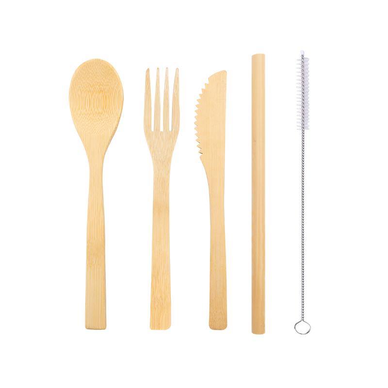 Bamboo Flatware Set (Fork, Spoon, Knife and Straw) - Ecoday