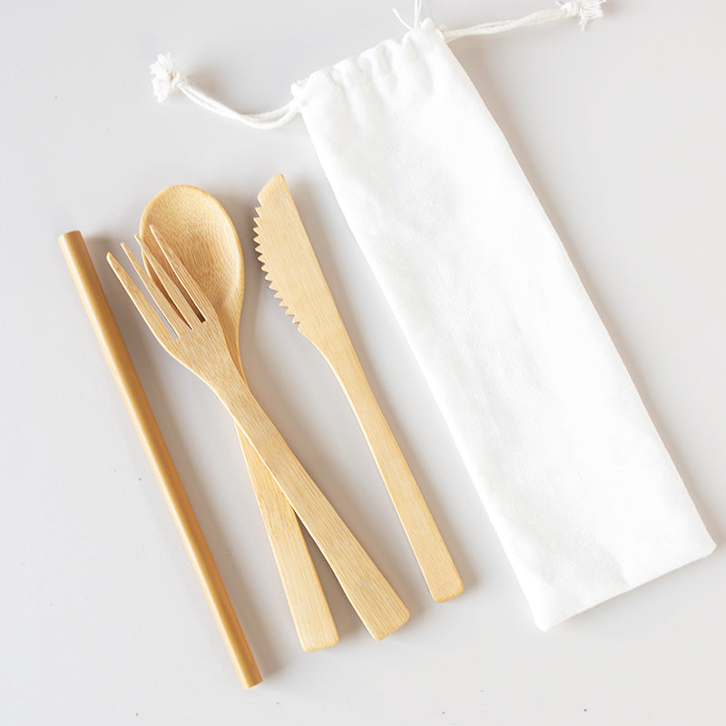 Bamboo Flatware Set (Fork, Spoon, Knife and Straw) - Ecoday