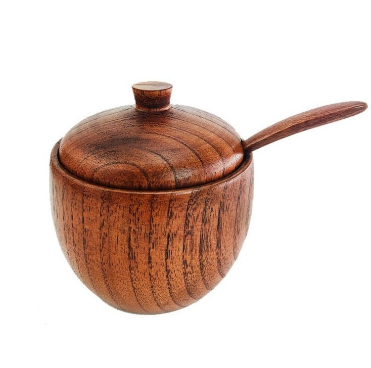 Wooden Kitchen Jar with Lid and Spoon